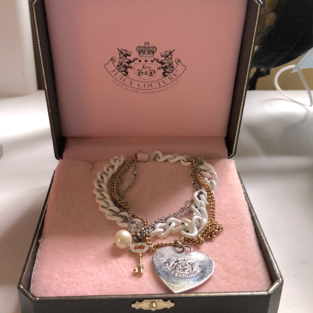 Juicy Couture White Multi Chain Charm Necklace